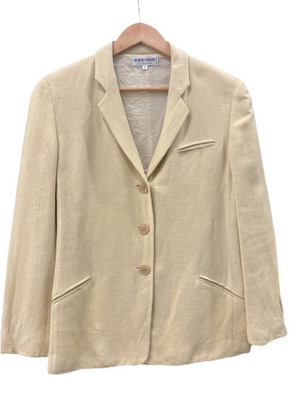 Vintage Giorgio Armani Women's Butter Yellow Single-Breasted Tailored Blazer